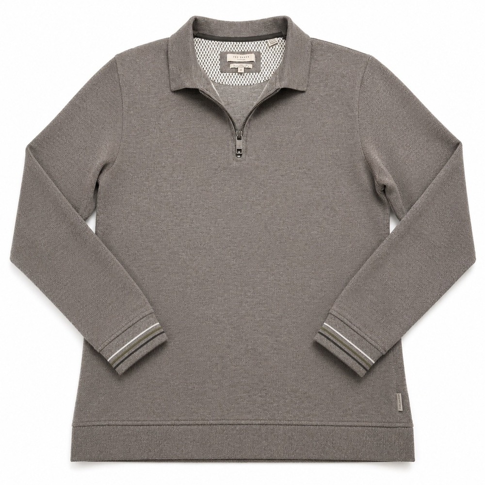 Ted Baker London Mens Grey Quarter Zip Pullover Sweater Teds Tall Fit Size 4 L